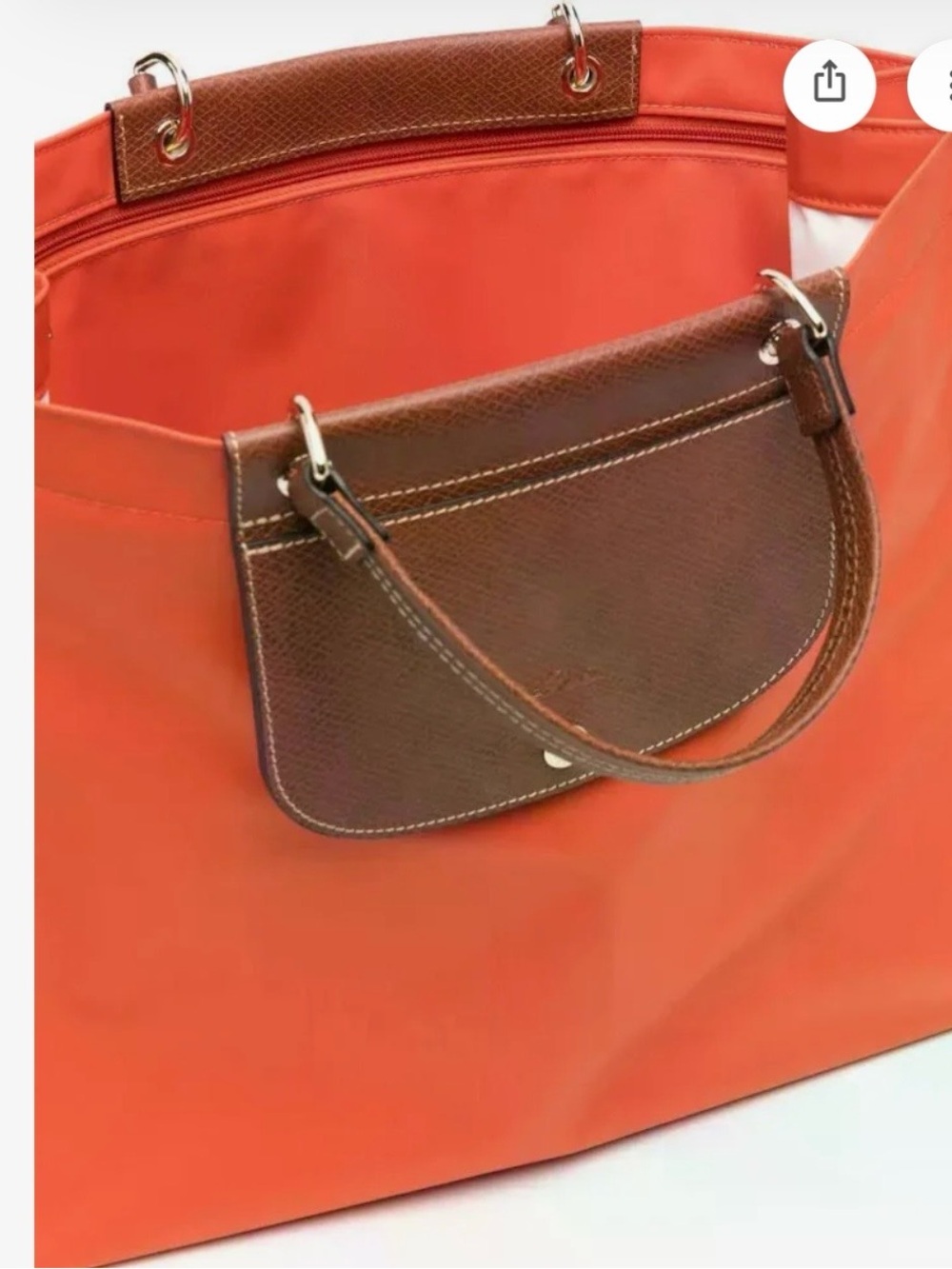 Longchamp Orange Nylon Tote with Brown Leather Flap